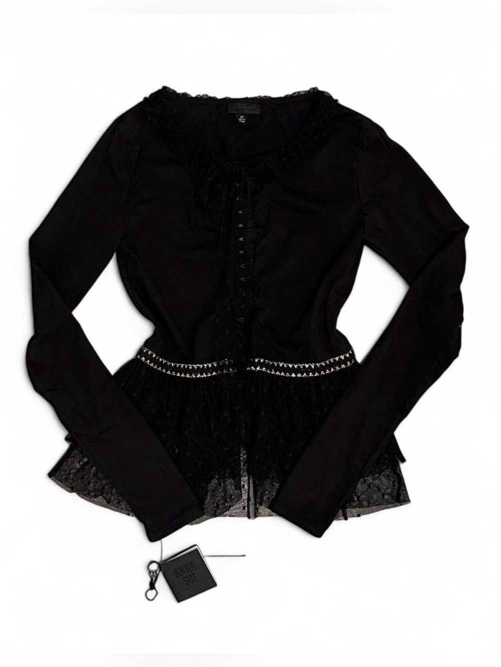 Women’s Anna Sui 2009 Long Sleeve Blouse with Polka Dot Tulle & Gold Accents XS